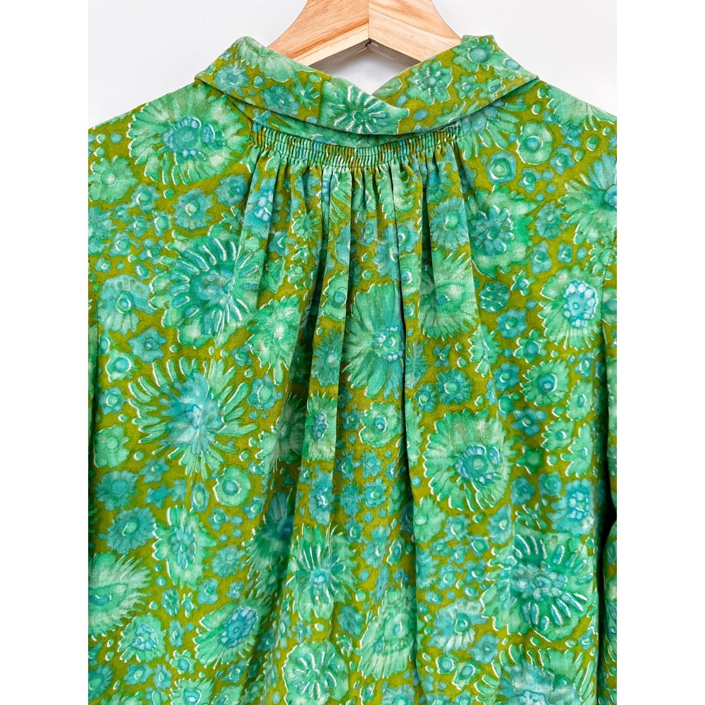 Vintage 1960s Green Floral Dress Small Long Sleeve Mod Boho Retro Pattern - Picture 5 of 5